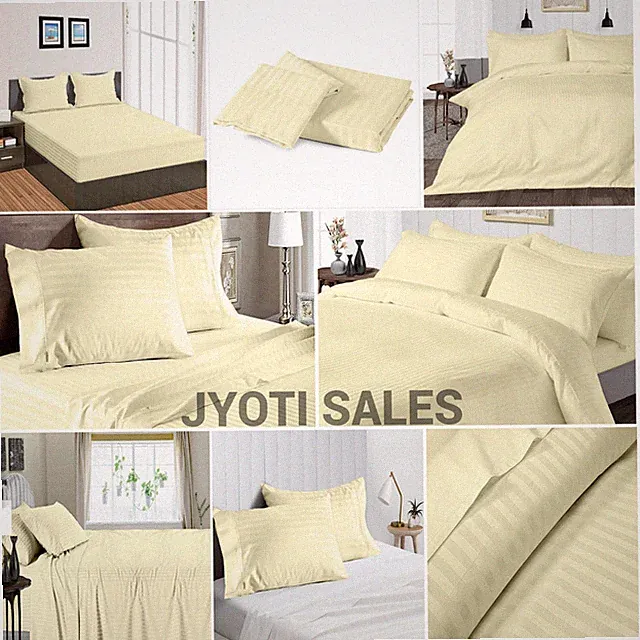 100% Cotton 1000 Thread Count Ivory Stripe Select Sheets OR Duvet Covers