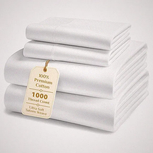 Cotton King Sheets- 1000 Thread Count, 4-Piece Luxury Bed Sheet Set, Soft Sat...