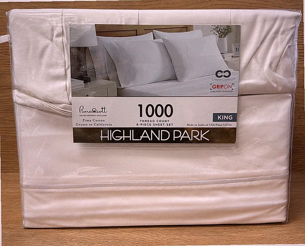 Highland Park 1000 Thread Count 6-piece Sheet Set Bright White King Sz Unsealed