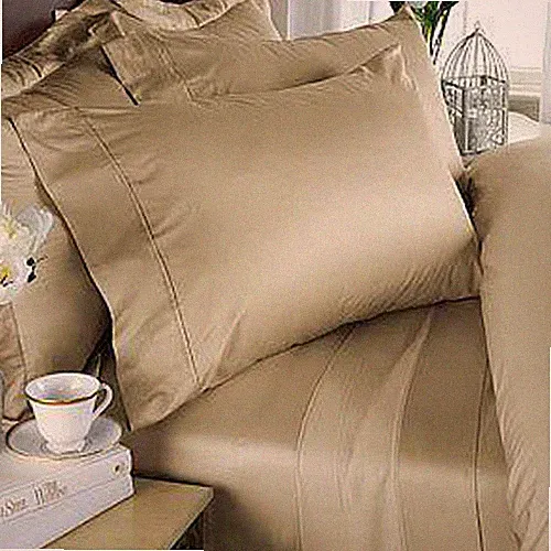 King Size Beige Solid 4 Piece Sheet Set 1000 Thread Count 100% Egyptian Cotton