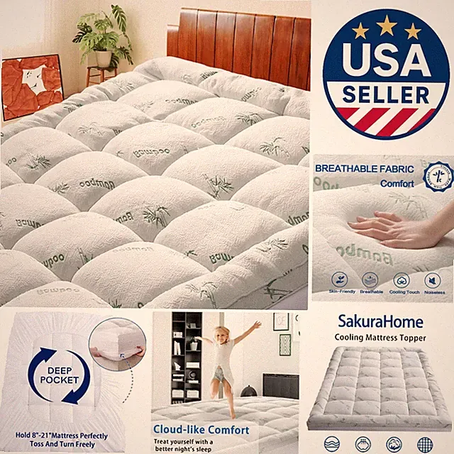 Plush Queen Size Mattress Topper with 1000 GSM Bamboo Viscose Deep Pocket Fit