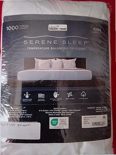 SERENE SLEEP Cool Comfort 1000-Thread Count ~ White 3-Pc. Sheet Set ~ Size King