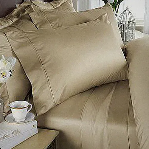 Tan Solid King 4 Piece Bed Sheet Set 1000 Thread Count 100% Egyptian Cotton