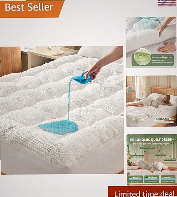 Waterproof Mattress Topper King Bed Protector Cooling Moisture-wicking Washable